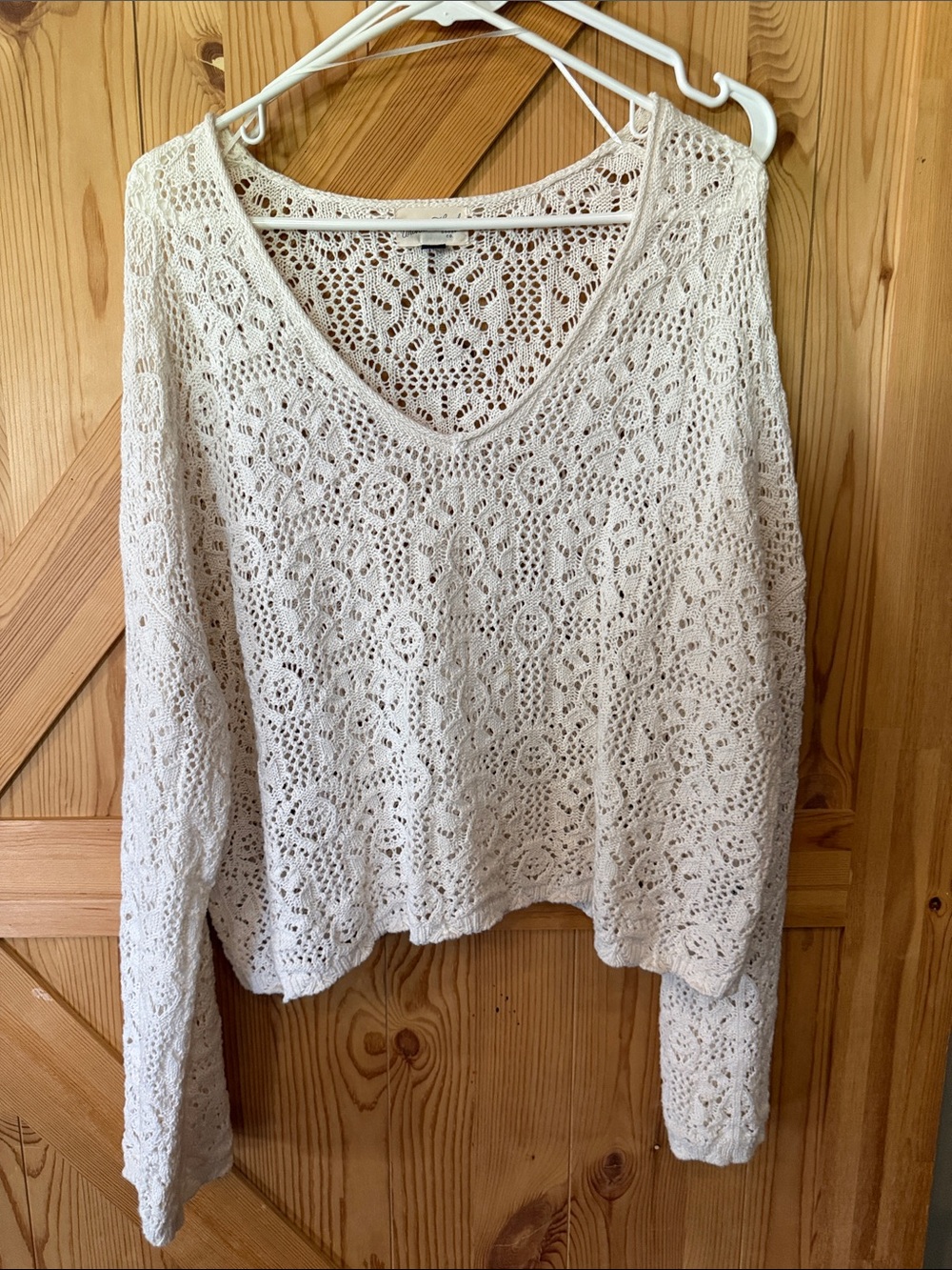 Universal Thread Cream Crochet V-Neck Sweater